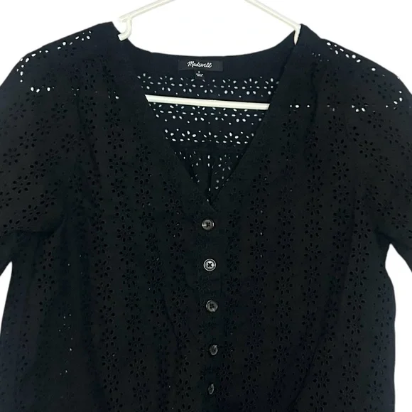 Madewell Black Eyelet Blouse size small - Picture 2 of 9